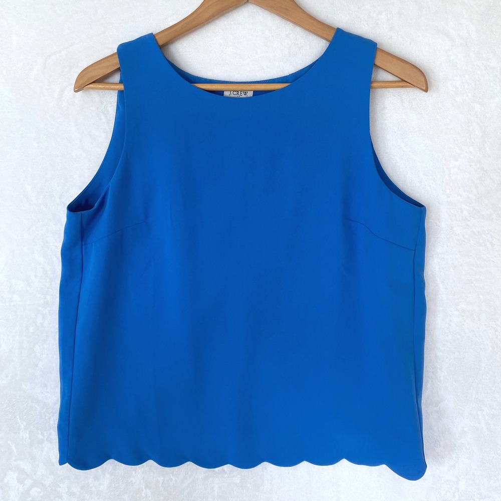 J‎ Crew Blue Scalloped Hem Sleeveless Tank Top Shell Top Basic Classic Career Sm